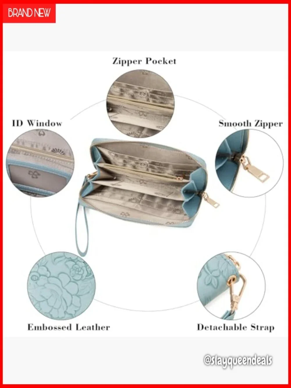 Large Capacity RFID Blocking Leather Wristlet Wallet with Detachable Strap